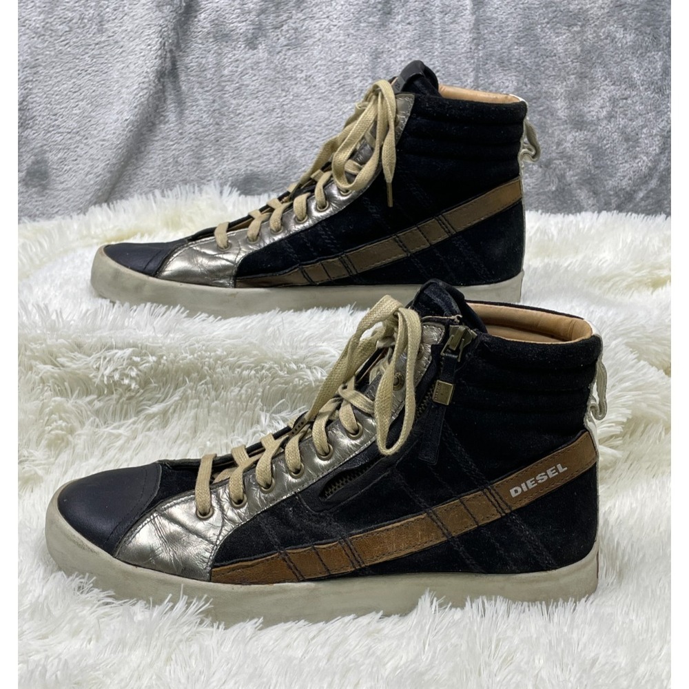 Diesel D-String Plus High Top Leather Sneakers 93243 Mens Size 10.5 Zipper Sides